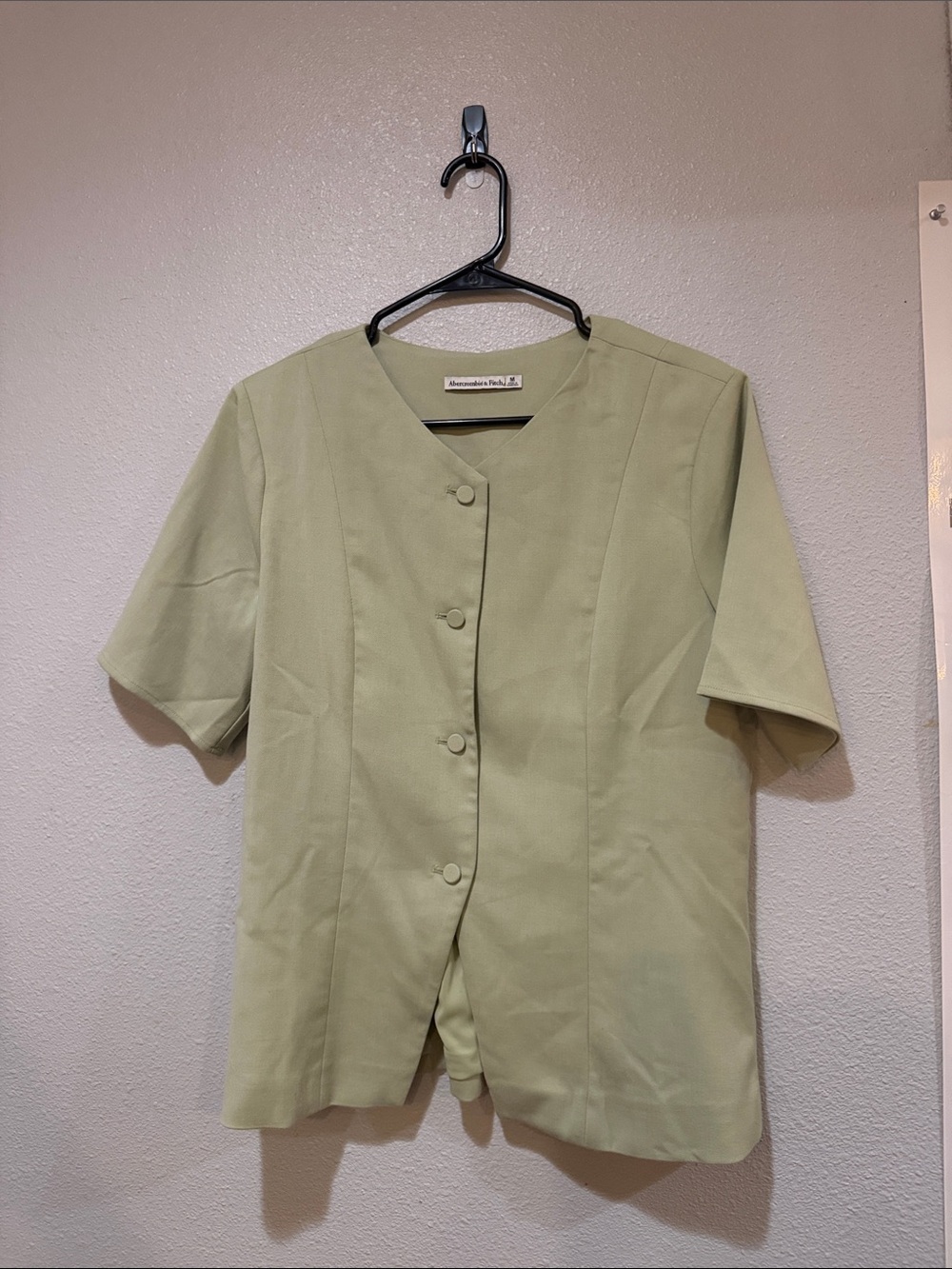 A&F Green Short-Sleeve Button-Front Top